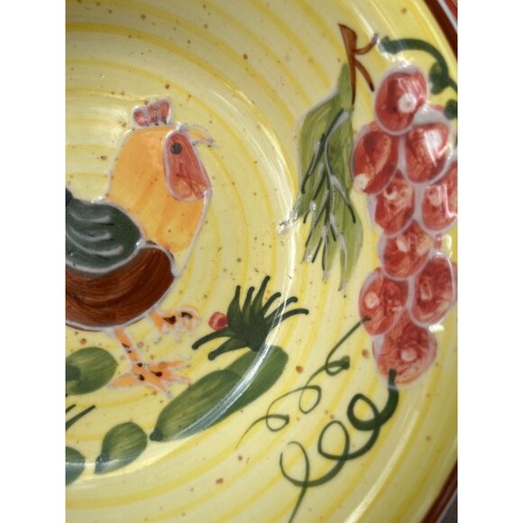 Hand-Painted Yellow Tuscan Rooster Ceramic Serving Bowl - Picture 4 of 13